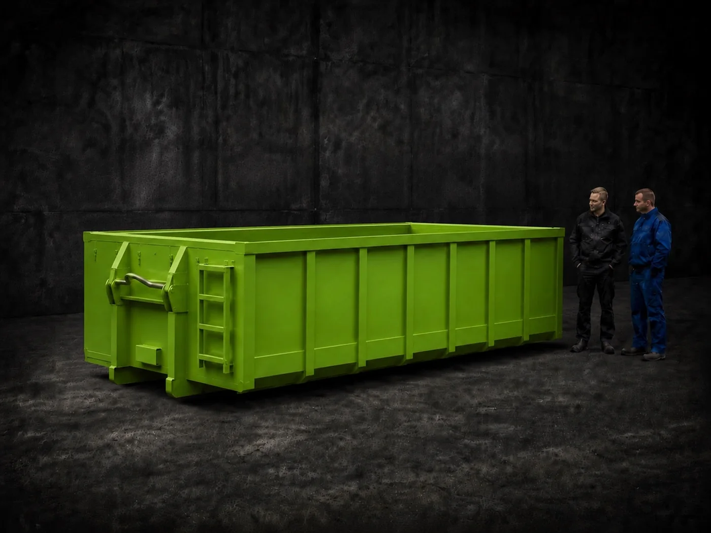 Containerdienst mit grünem Abrollcontainer von Schrotthandel Richter