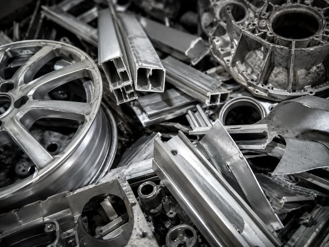 Aluminiumschrott mit Profilen, Felgen und Guss