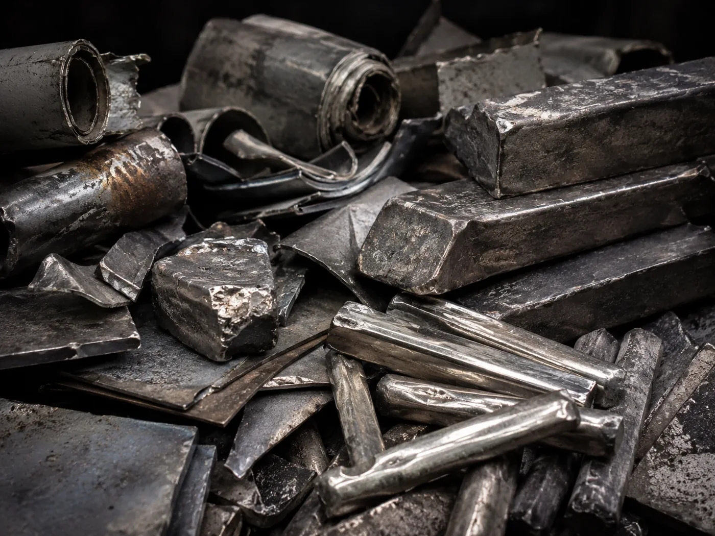 Schwermetallschrott aus Blei, Zink und Zinn in Stücken und Blechen